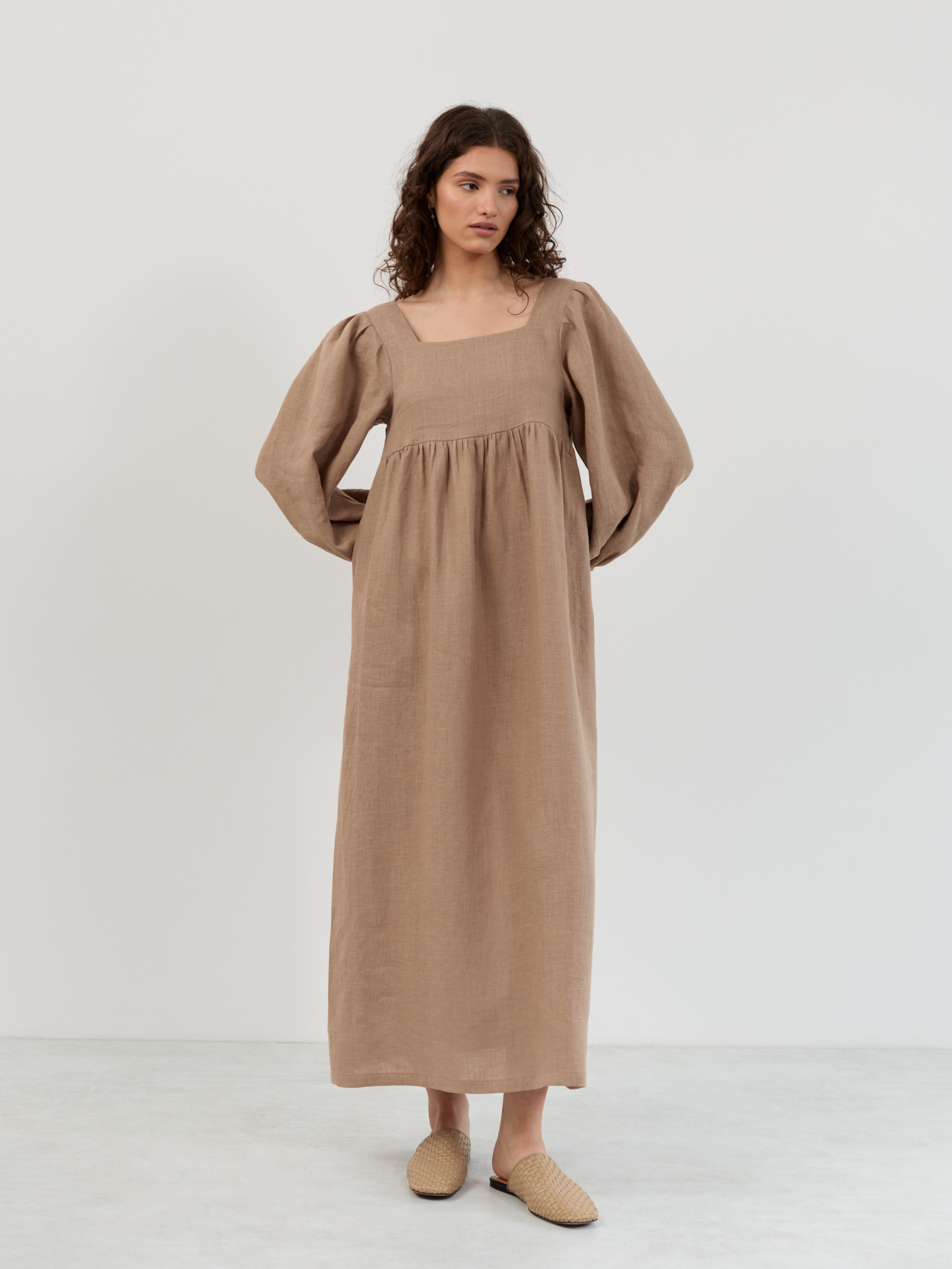 ANEMONE Square Neck Linen Maxi Dress - Image 3