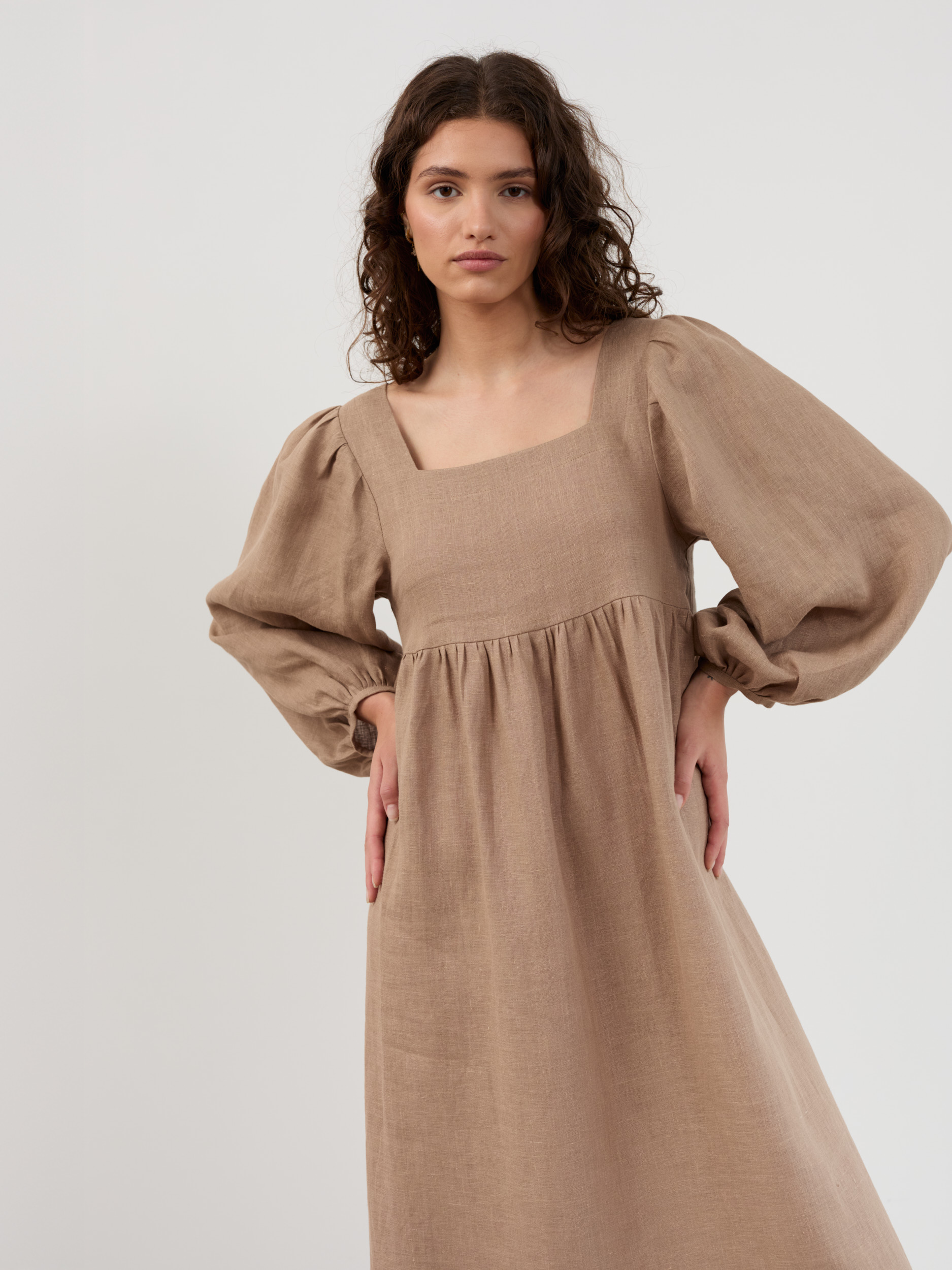 Square Neck Linen Maxi Dress Anemone - Image 1