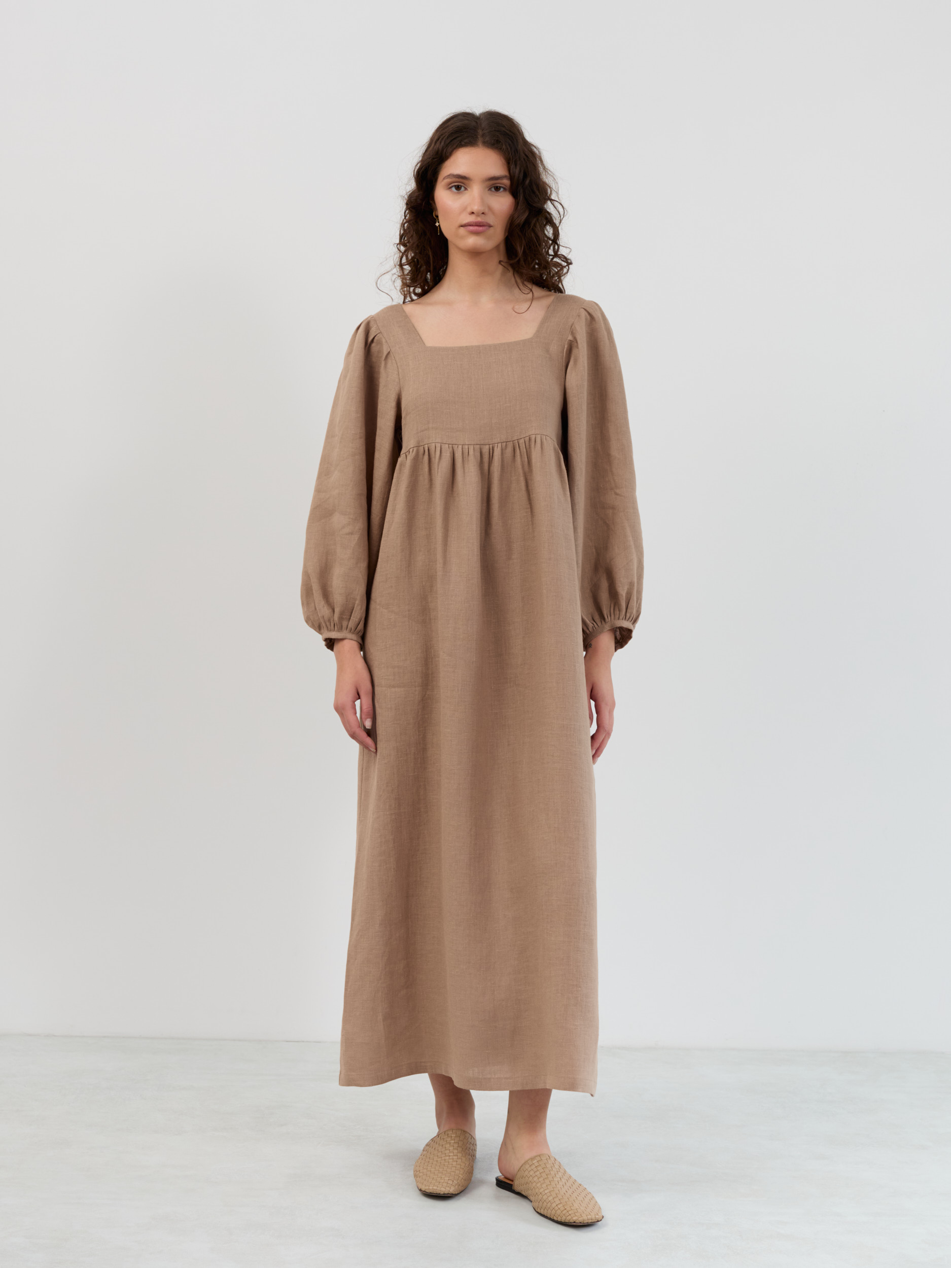 ANEMONE Square Neck Linen Maxi Dress - Image 1