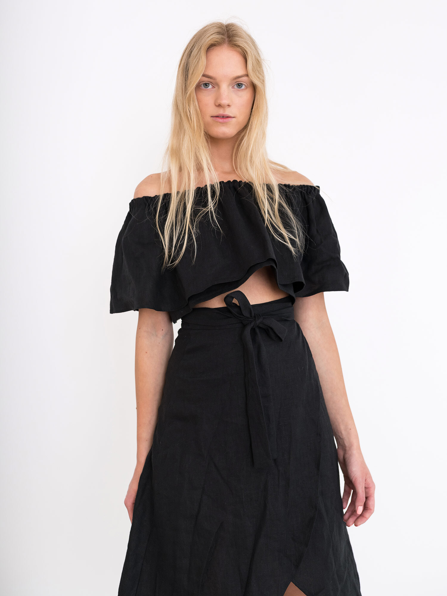Image 3 of ACACIA Off Shoulder Linen Top in Black from Love and Confuse