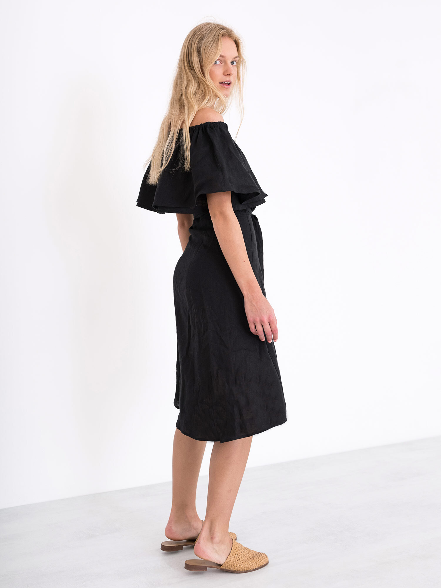 Image 4 of ACACIA Off Shoulder Linen Top in Black from Love and Confuse