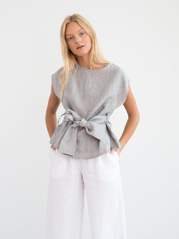 ALEXANDRA Tie Waist Linen Top