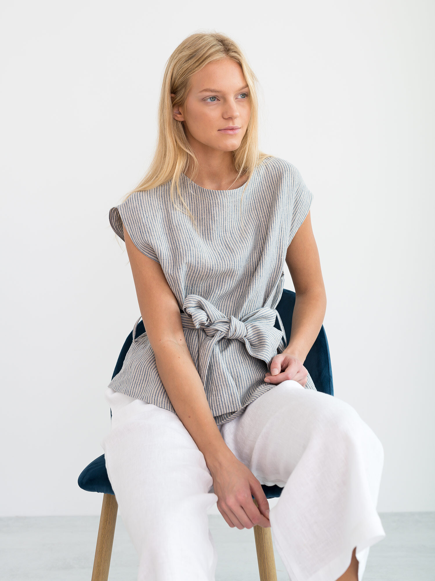 Image 6 of ALEXANDRA Linen Tie Waist Top in Stripe from Love and Confuse