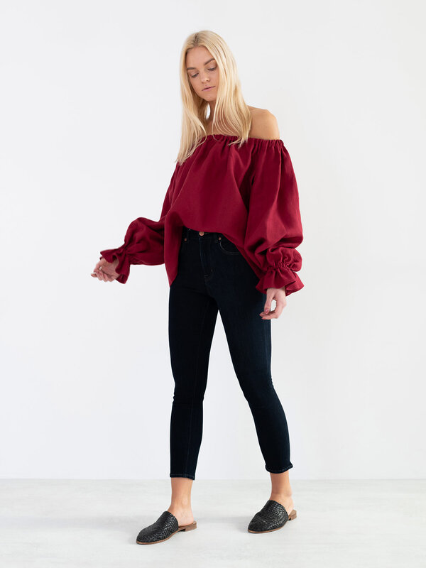 Image 1 of ALICE Off Shoulder Linen Top in Cherry Red from Love and Confuse