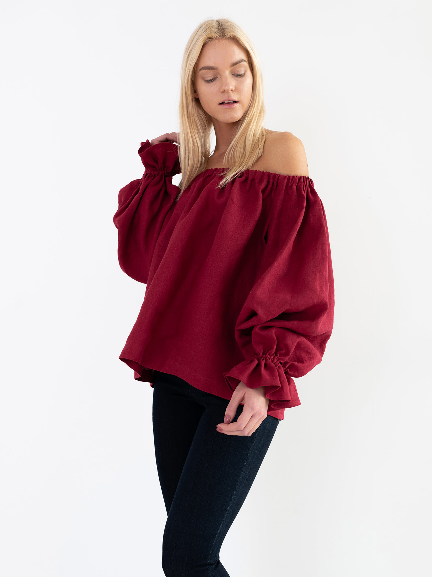 Image 2 of ALICE Off Shoulder Linen Top in Cherry Red from Love and Confuse
