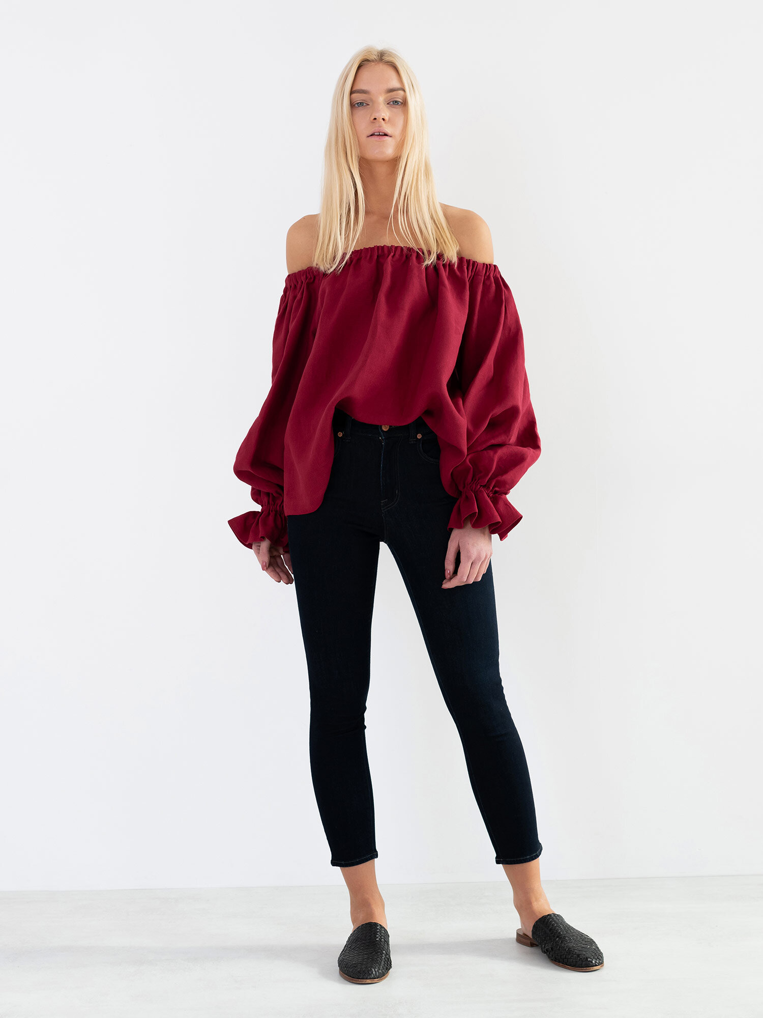 Image 3 of ALICE Off Shoulder Linen Top in Cherry Red from Love and Confuse