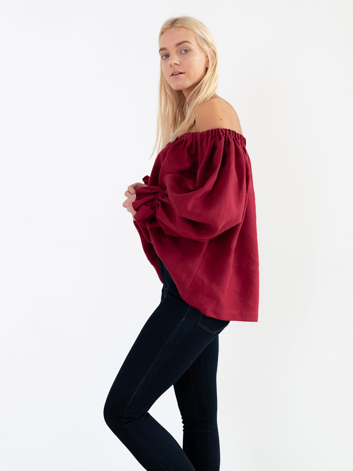 Image 4 of ALICE Off Shoulder Linen Top in Cherry Red from Love and Confuse