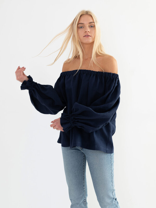 ALICE Off-Shoulder Balloon Sleeve Linen Top