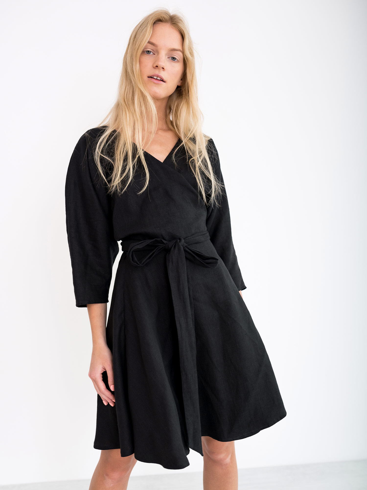 Image 1 of ARIEL Linen Wrap Dress in Black from Love and Confuse