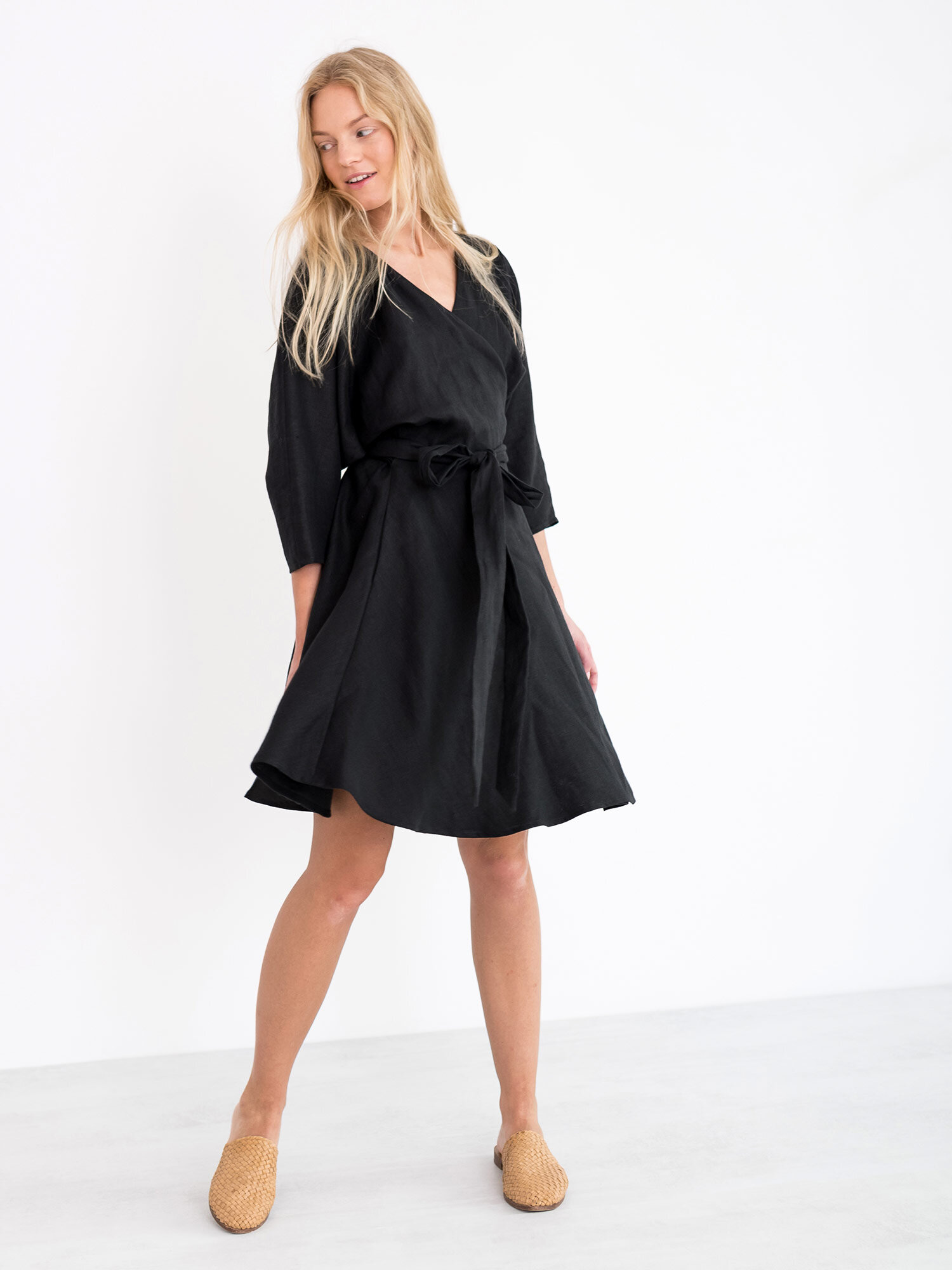 Image 2 of ARIEL Linen Wrap Dress in Black from Love and Confuse