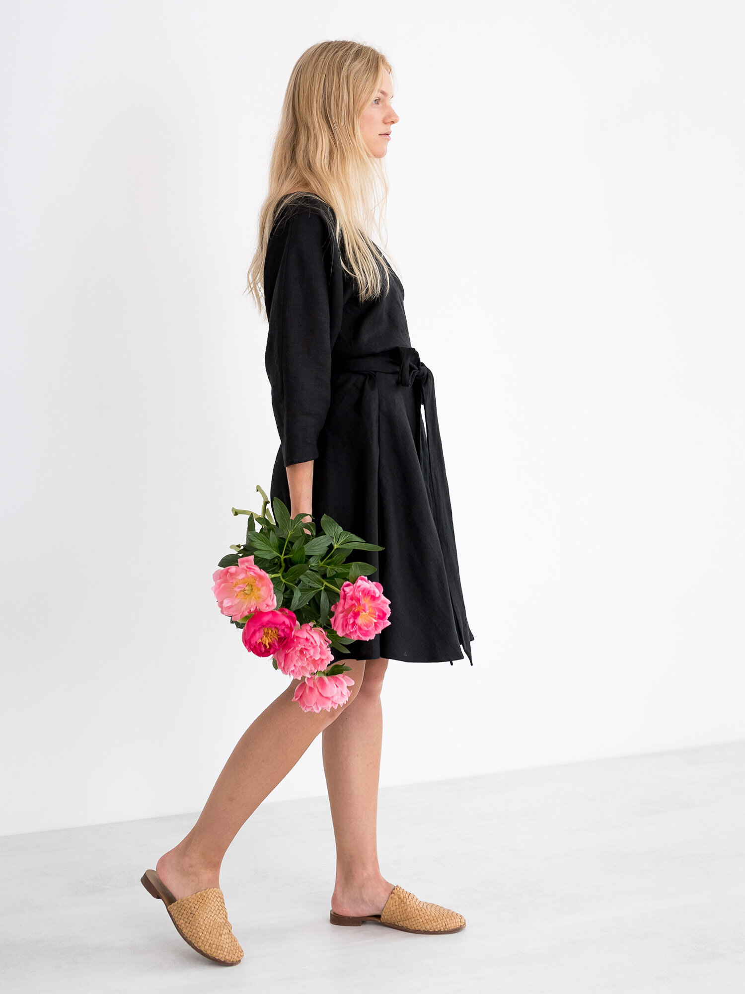 Image 3 of ARIEL Linen Wrap Dress in Black from Love and Confuse
