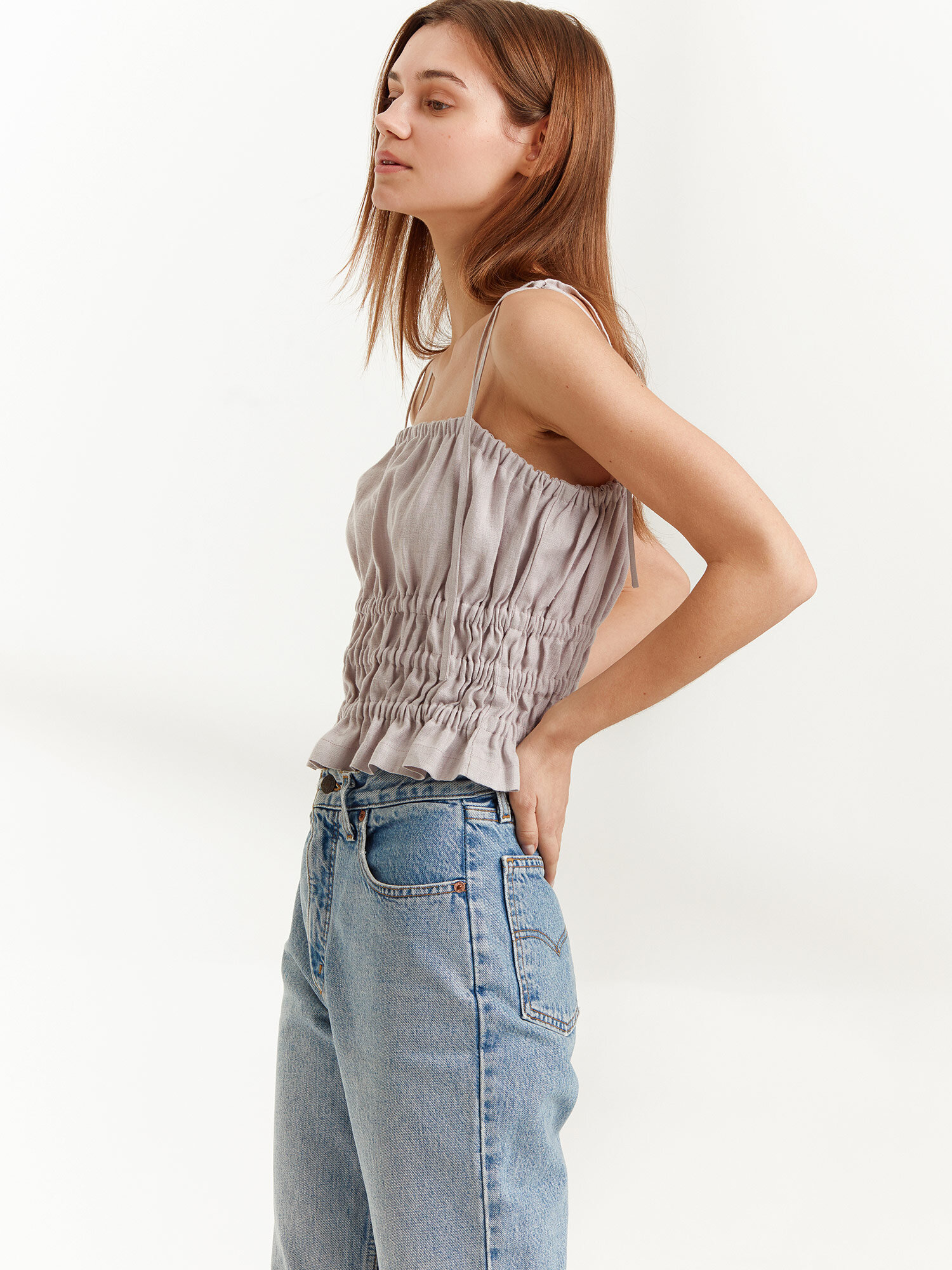Image 4 of AUGUST Linen Strap Top in Silver Pink from Love and Confuse