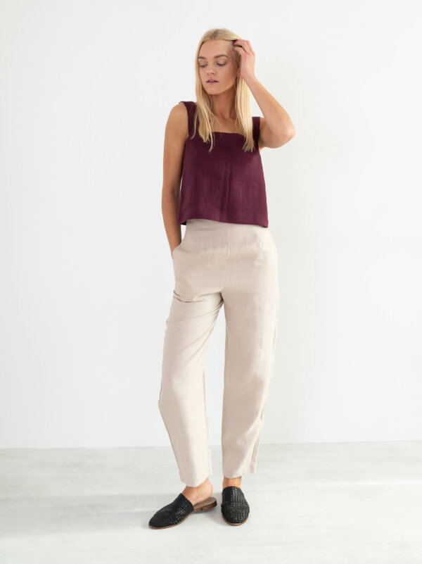 Image 1 of BEA Wide Strap Linen Top in Eggplant from Love and Confuse