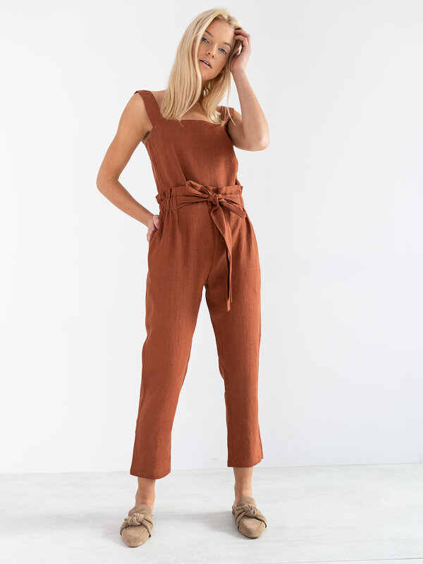 Image 1 of BEA Wide Strap Linen Top in Rust from Love and Confuse