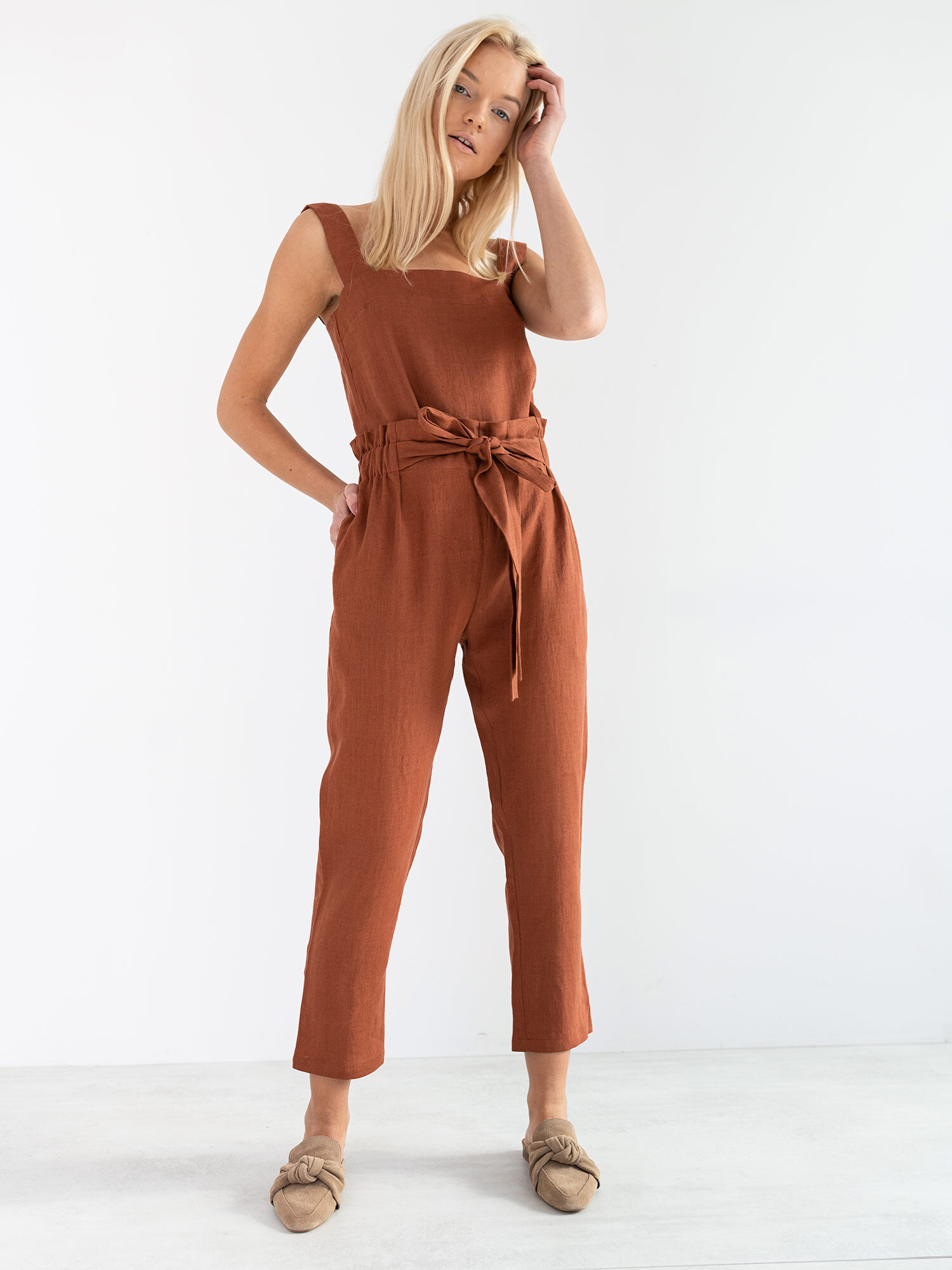 Image 1 of BEA Wide Strap Linen Top in Rust from Love and Confuse