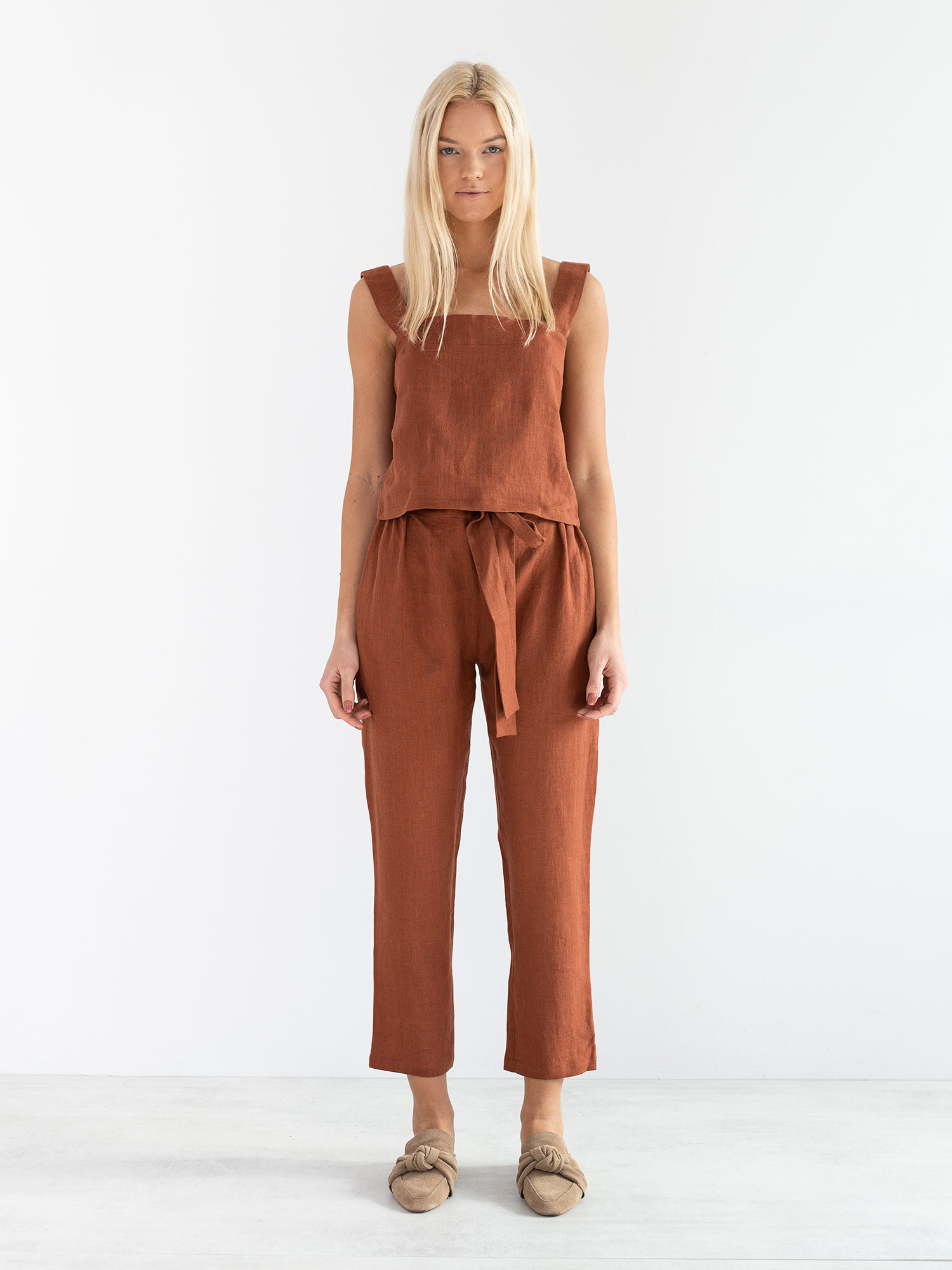 Image 3 of BEA Wide Strap Linen Top in Rust from Love and Confuse