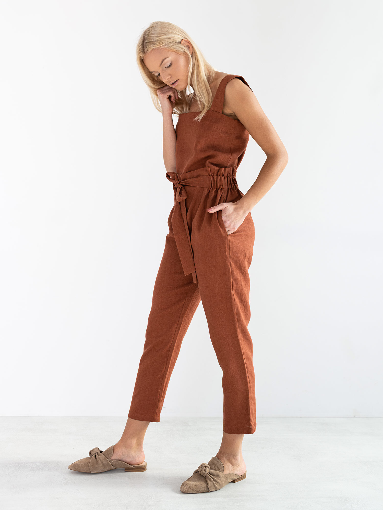 Image 4 of BEA Wide Strap Linen Top in Rust from Love and Confuse