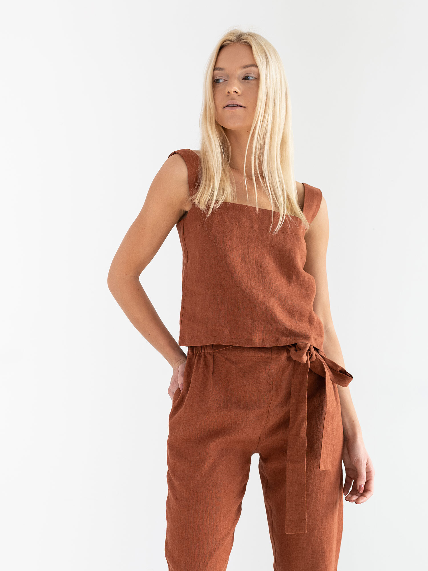 Image 5 of BEA Wide Strap Linen Top in Rust from Love and Confuse