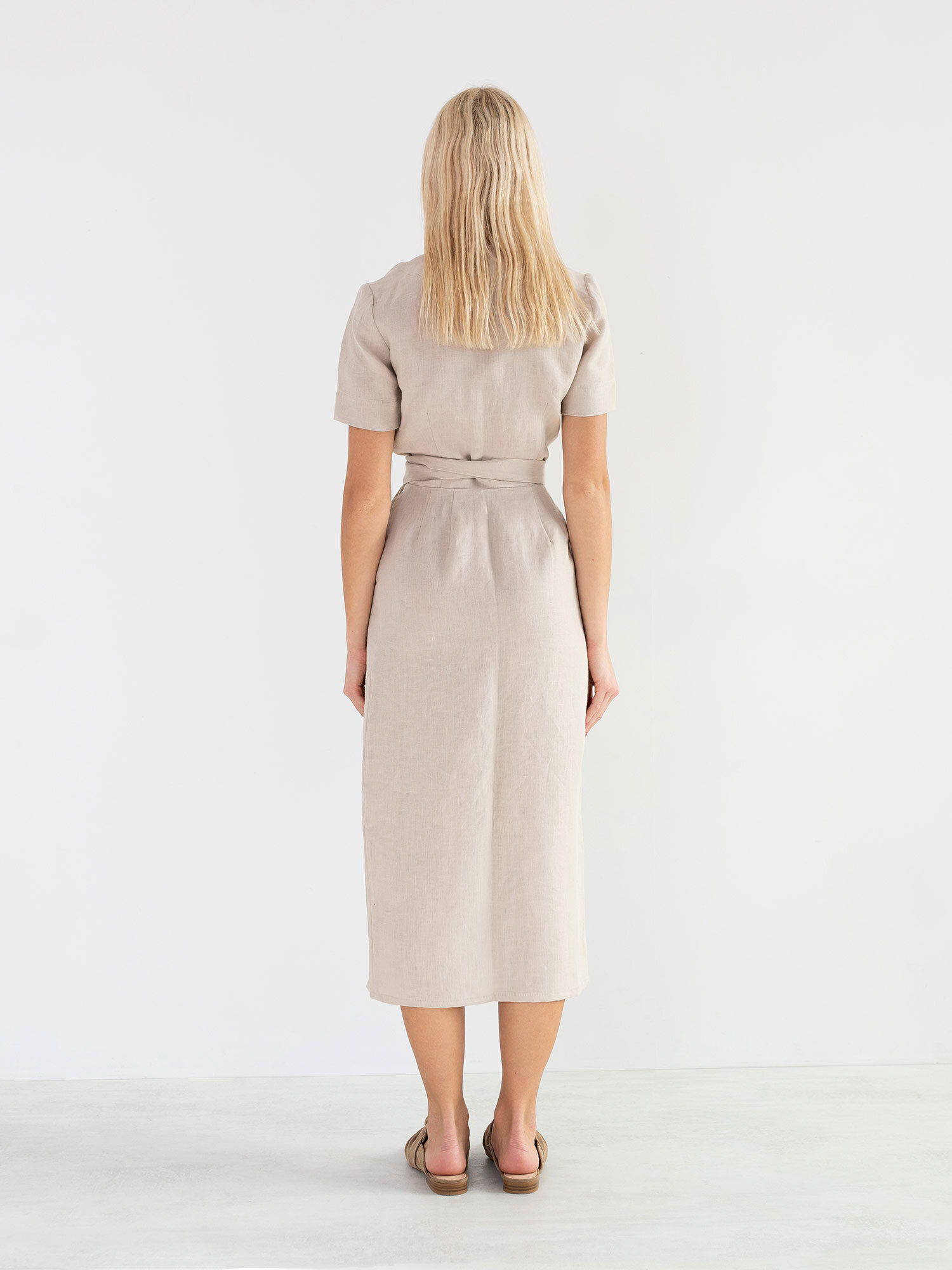 Image 5 of BELLA Linen Midi Wrap Dress in Beige from Love and Confuse