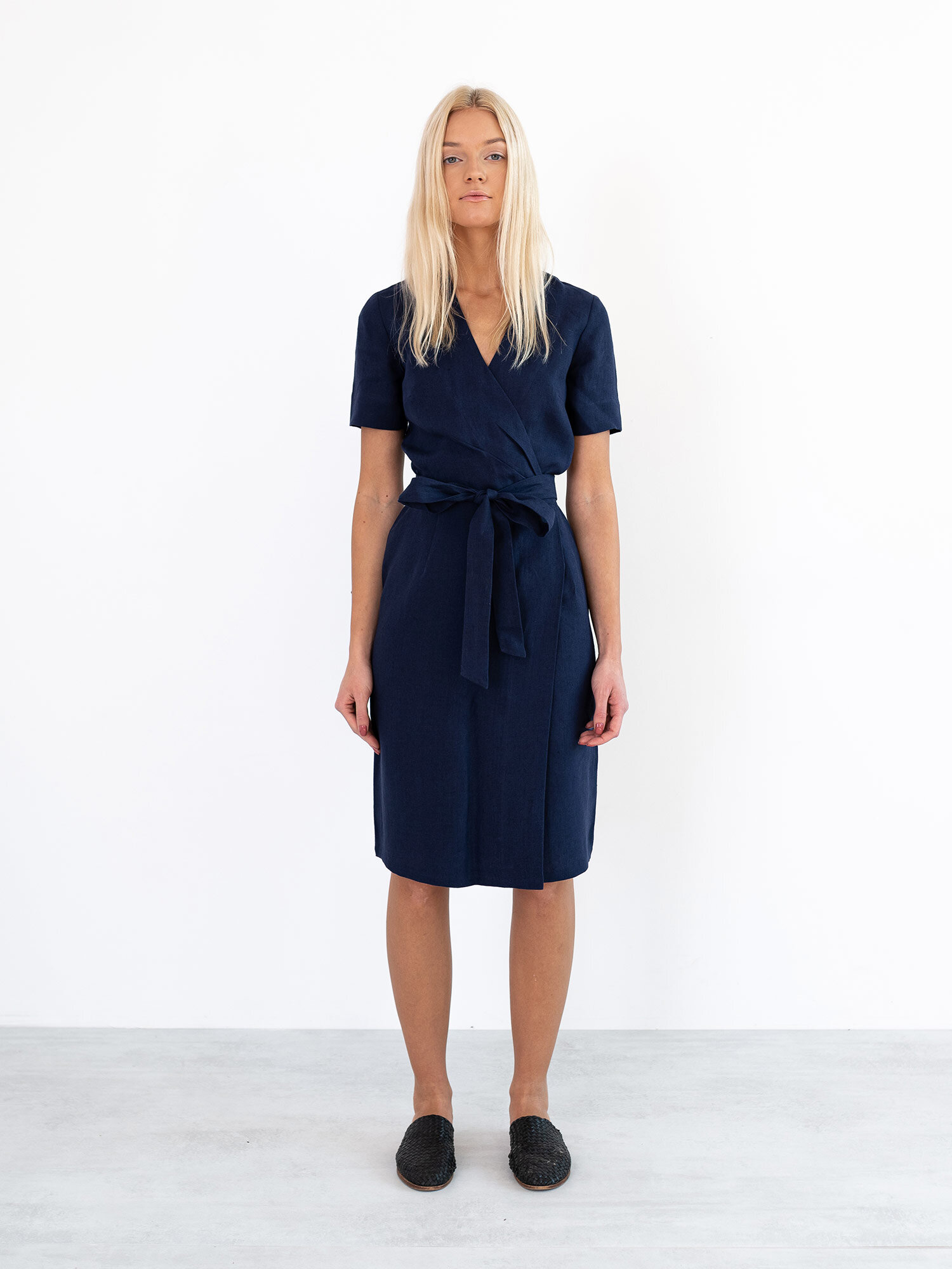 Image 3 of BRIGITTE Linen Wrap Dress in Navy Blue from Love and Confuse