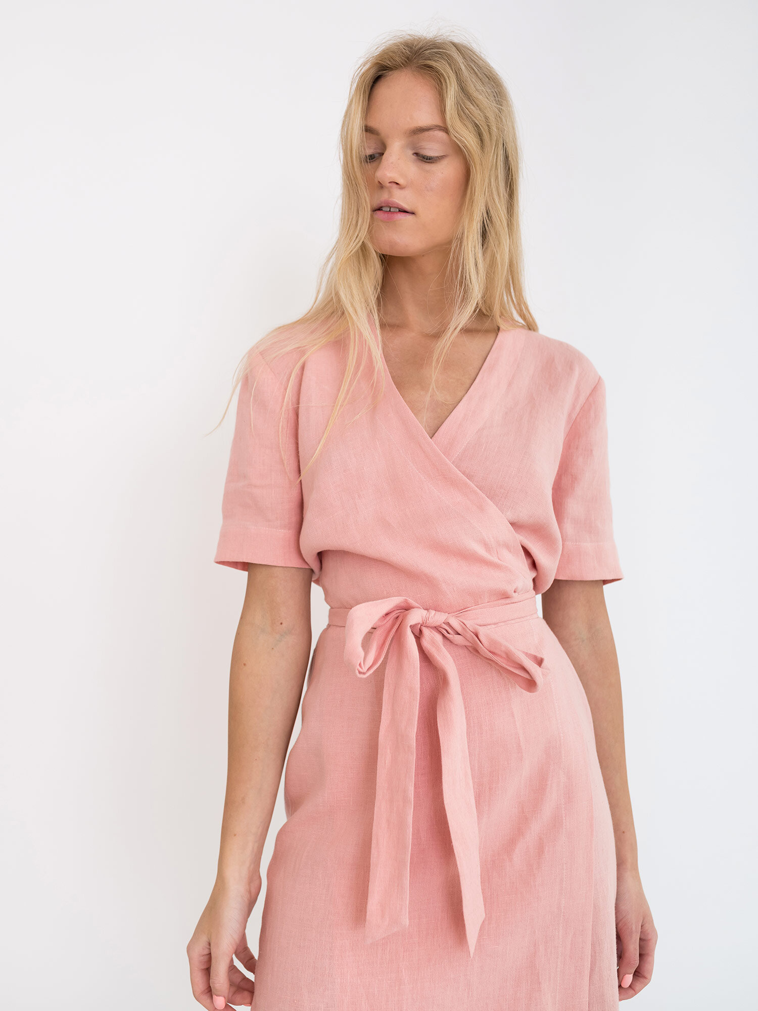 Image 1 of BRIGITTE Linen Wrap Dress in Pink Spanish from Love and Confuse