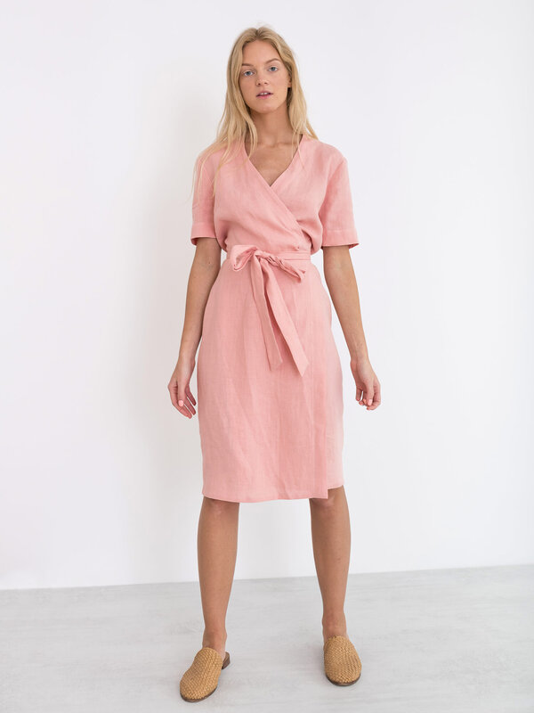 BRIGITTE Tie-Waist Wrap Linen Dress