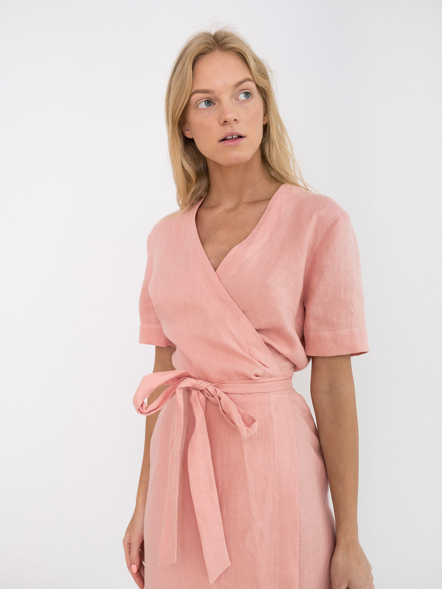 Image 4 of BRIGITTE Linen Wrap Dress in Pink Spanish from Love and Confuse