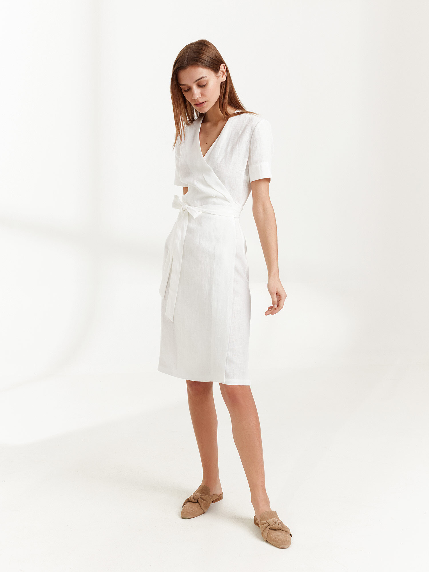 Image 2 of BRIGITTE Linen Wrap Dress in White from Love and Confuse