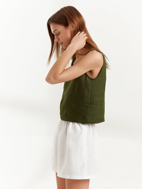 CALI Scoop-Neck Linen Tank Top