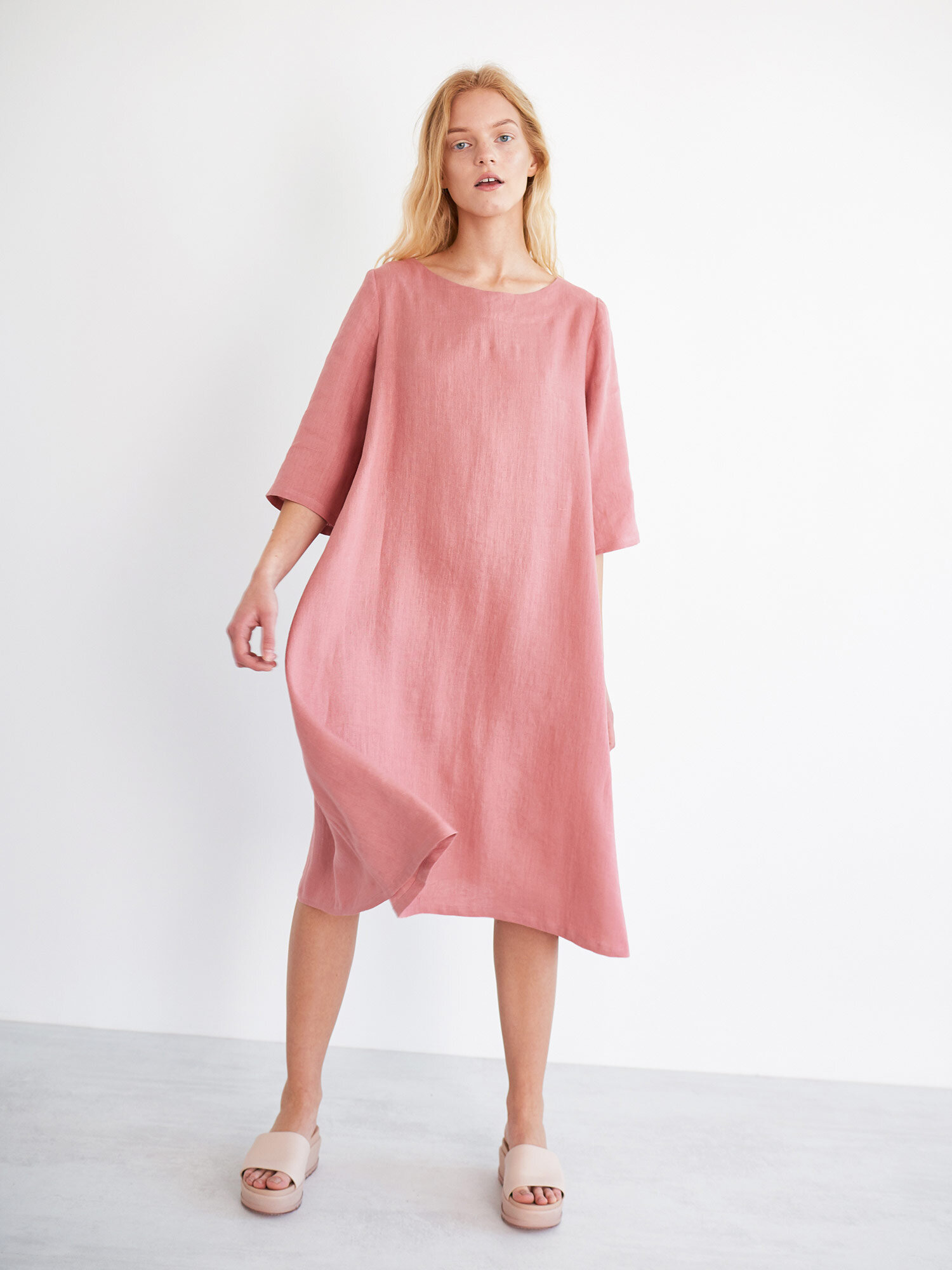 Image 1 of CHARLOTTE Trapeze Linen Dress in Salmon Pink from Love and Confuse