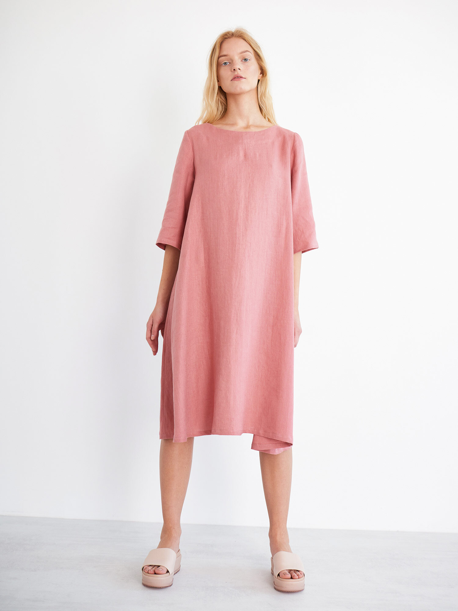Image 3 of CHARLOTTE Trapeze Linen Dress in Salmon Pink from Love and Confuse