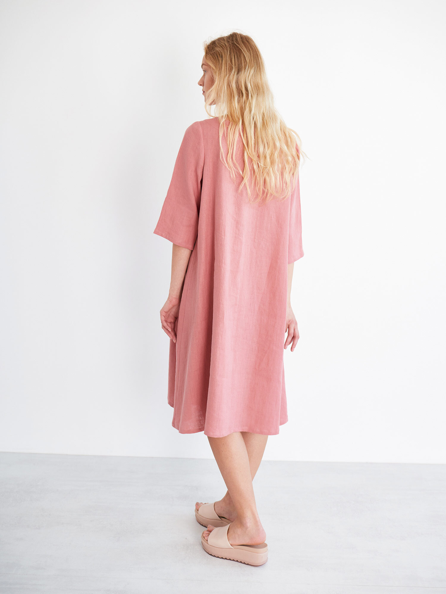 Image 4 of CHARLOTTE Trapeze Linen Dress in Salmon Pink from Love and Confuse
