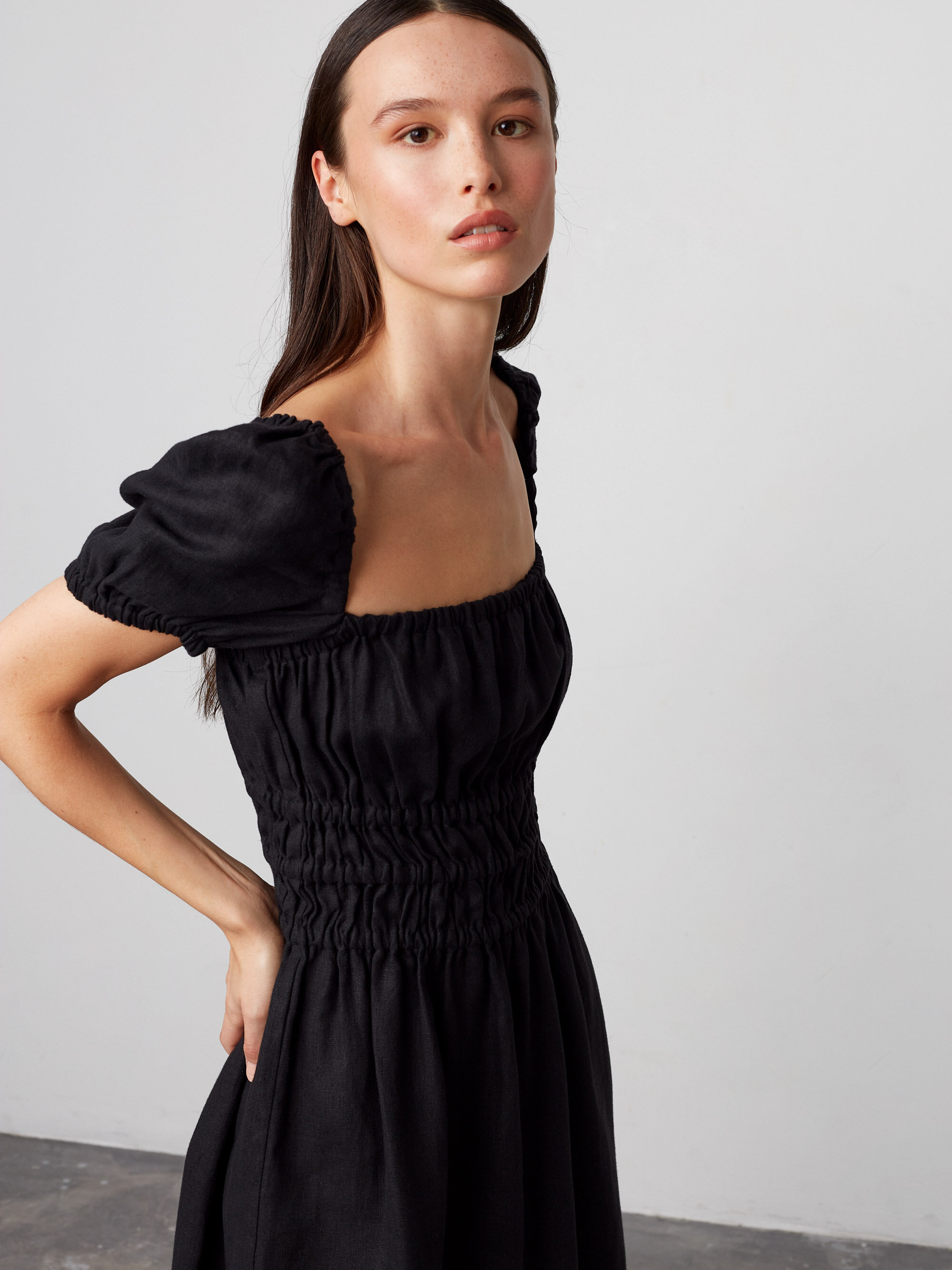 Image 3 of CIELLE Puff Sleeve Linen Summer Dress in Black from Love and Confuse