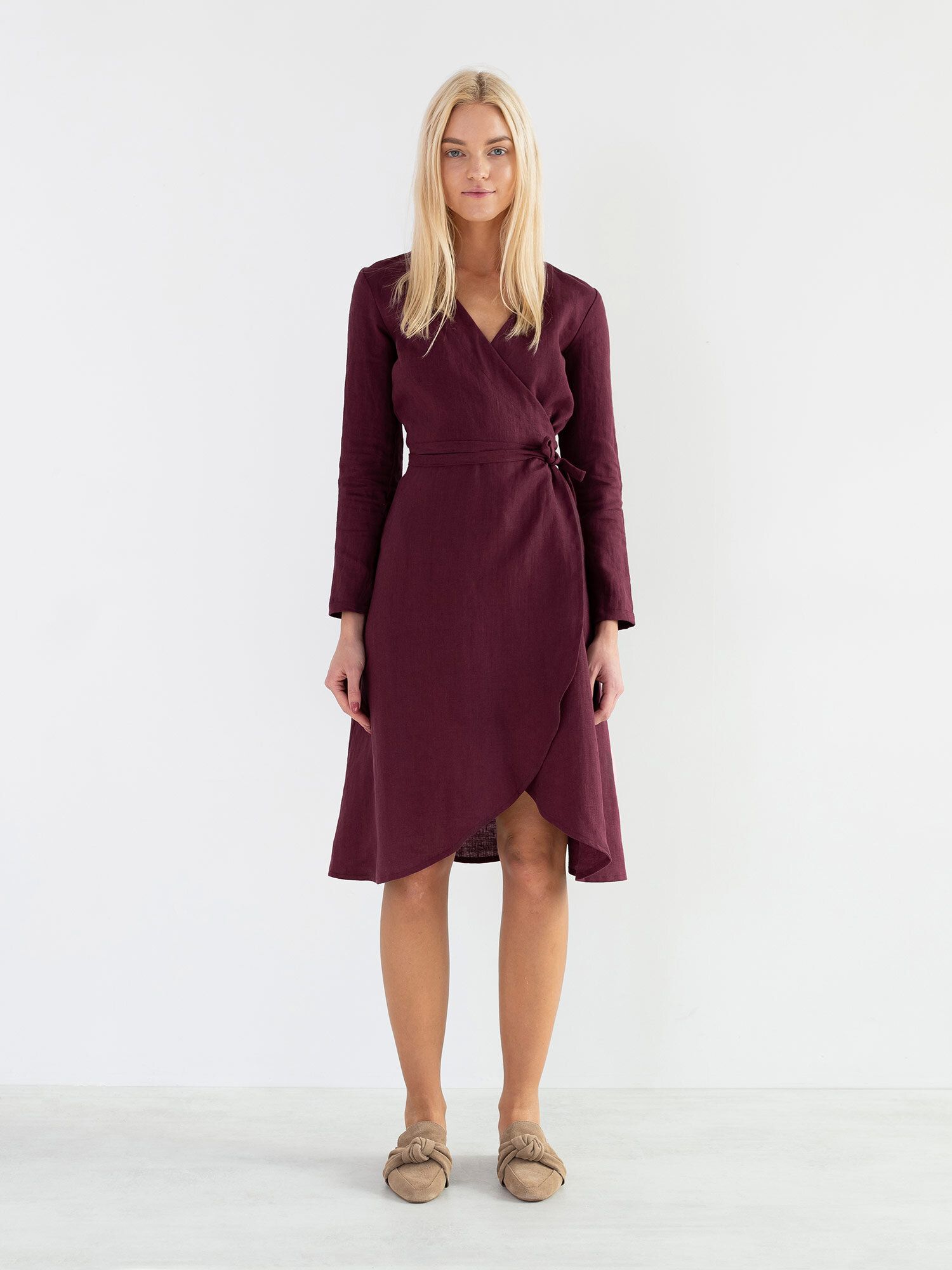 Image 2 of CLAUDIA Linen Wrap Dress in Eggplant from Love and Confuse