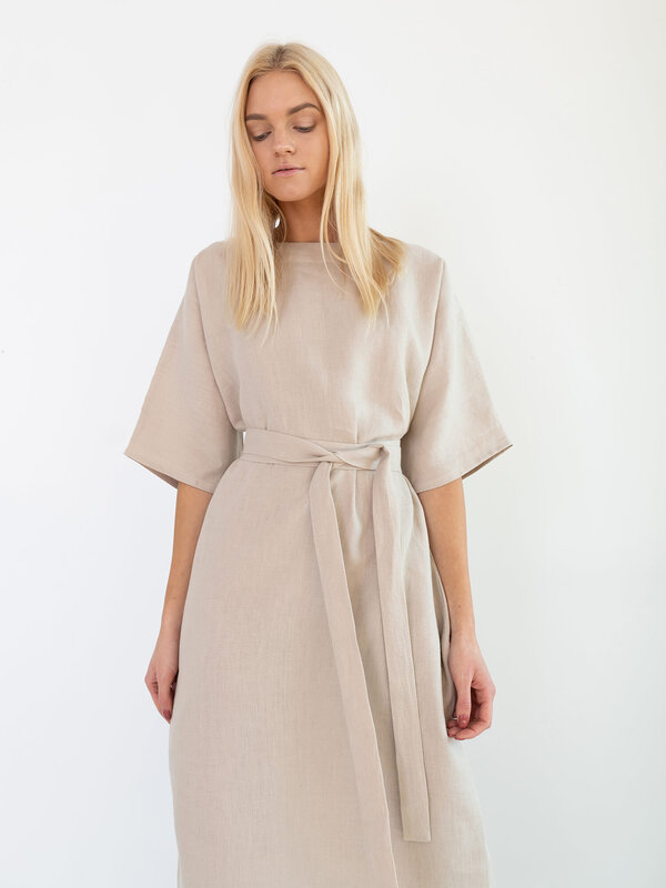 Image 1 of CLEMENTINE Linen Midi Dress in Beige from Love and Confuse