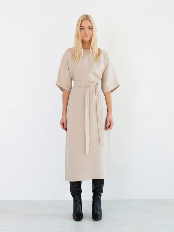 CLEMENTINE Belted Linen Midi Dress