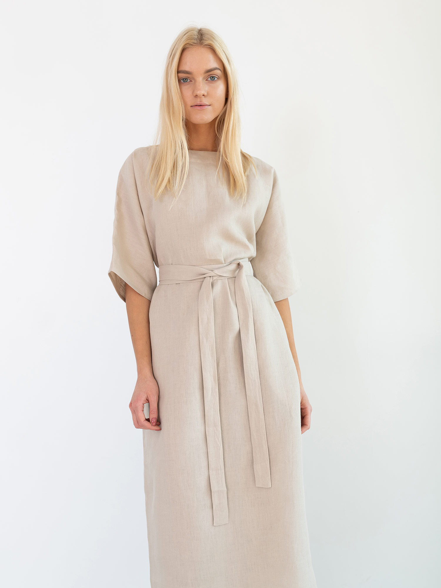 Image 4 of CLEMENTINE Linen Midi Dress in Beige from Love and Confuse