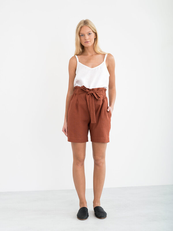 CORA High-Waisted Paperbag Linen Shorts
