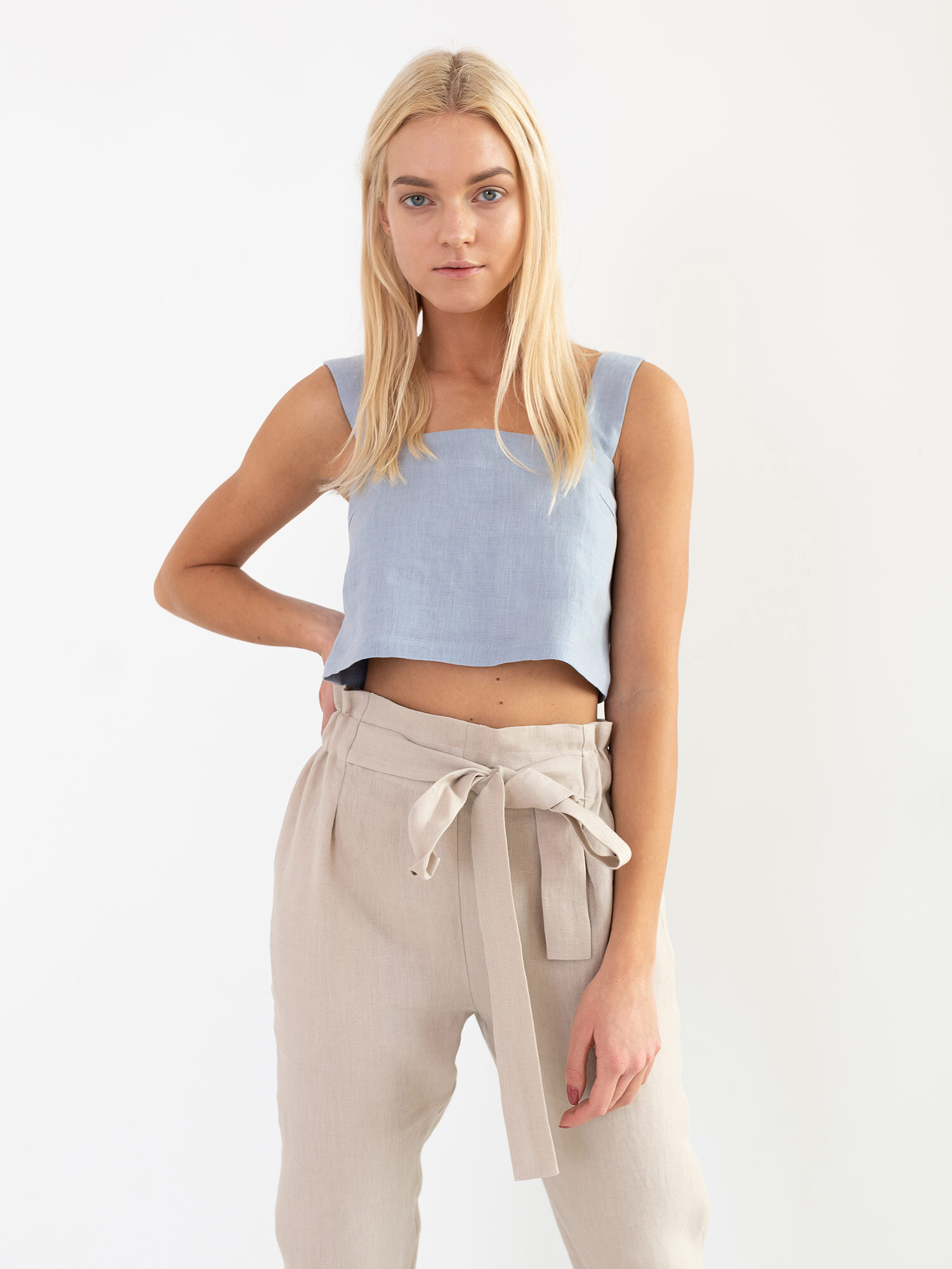 Image 3 of DAHLIA Wide Strap Linen Top in Bluestone from Love and Confuse