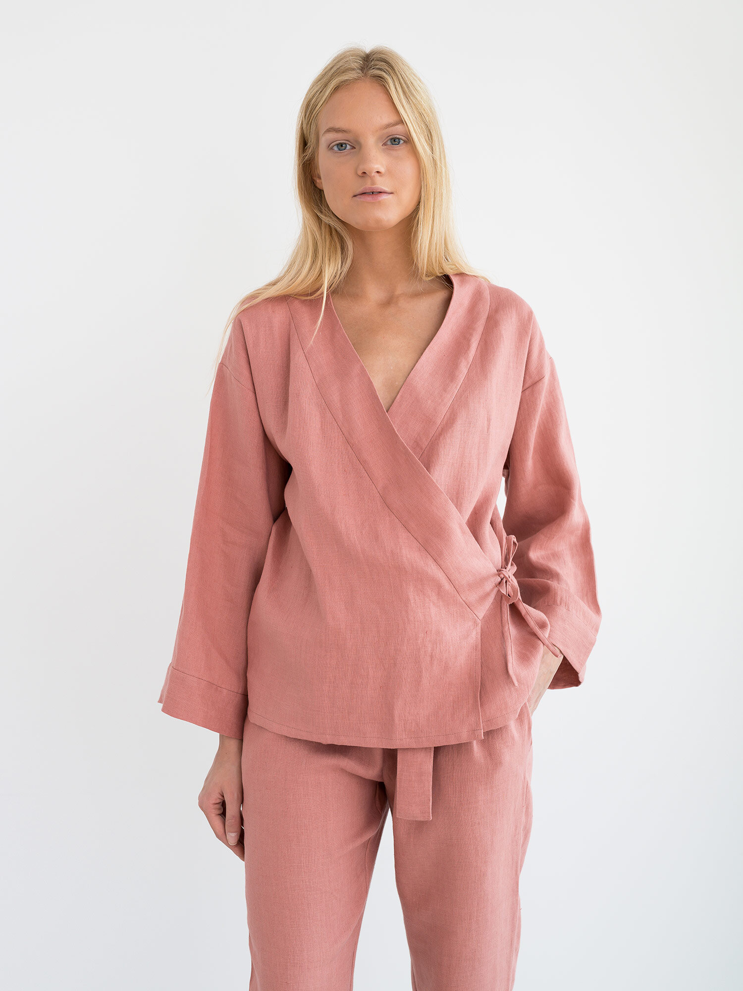 Image 4 of DELILAH Linen Kimono Jacket in Salmon Pink from Love and Confuse
