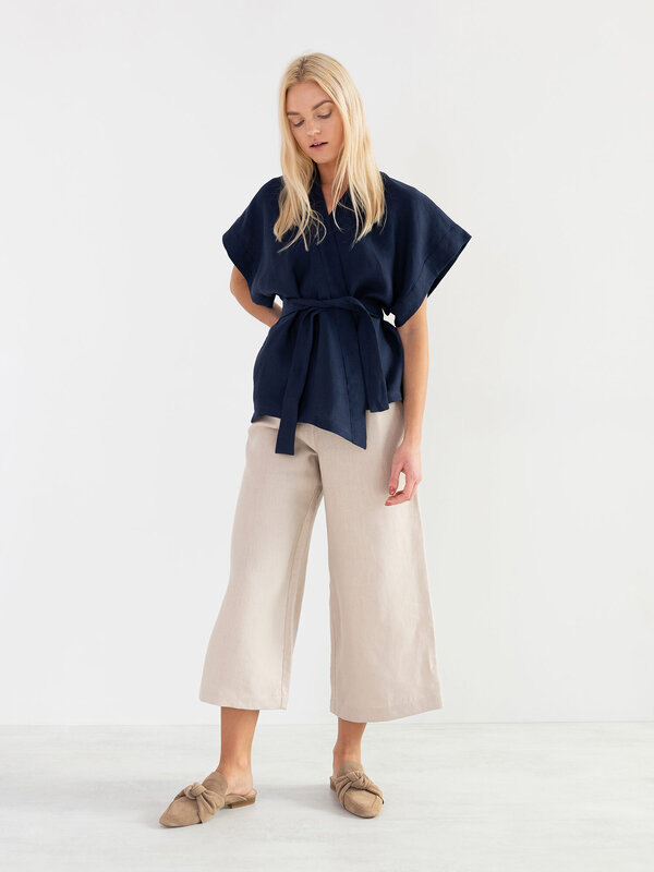 ELI Shawl Collar Linen Wrap Top