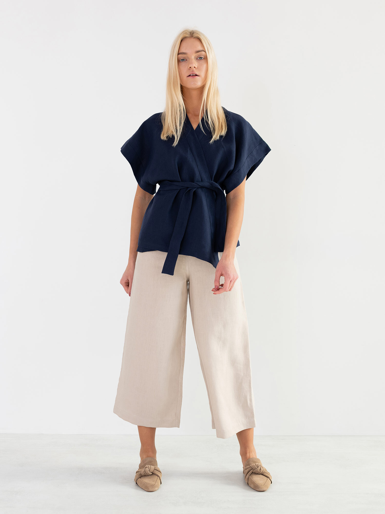 Image 4 of ELI Linen Kimono Top in Navy Blue from Love and Confuse