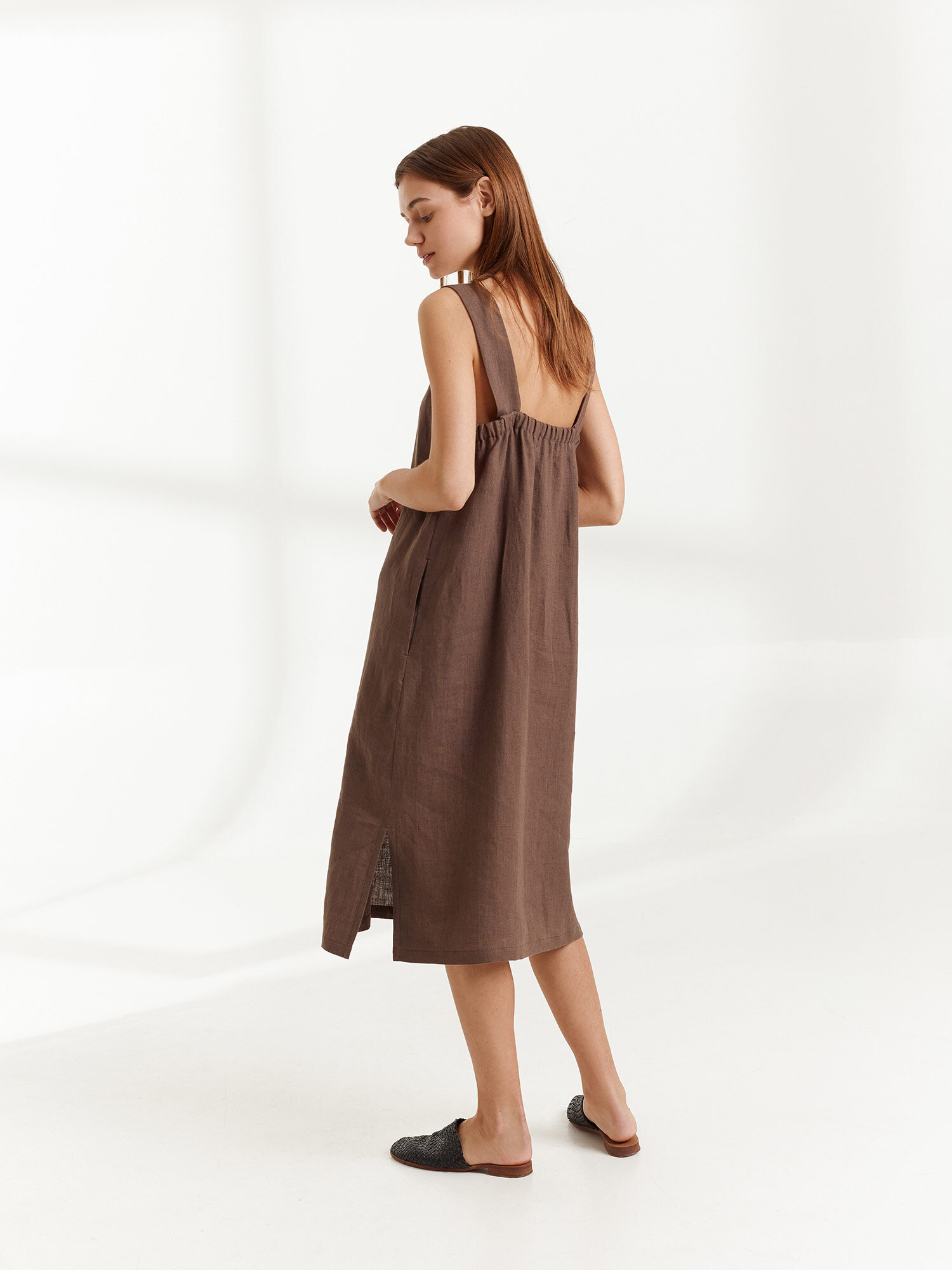 Image 6 of ELLIDY Wide Strap Linen Dress in Cocoa from Love and Confuse