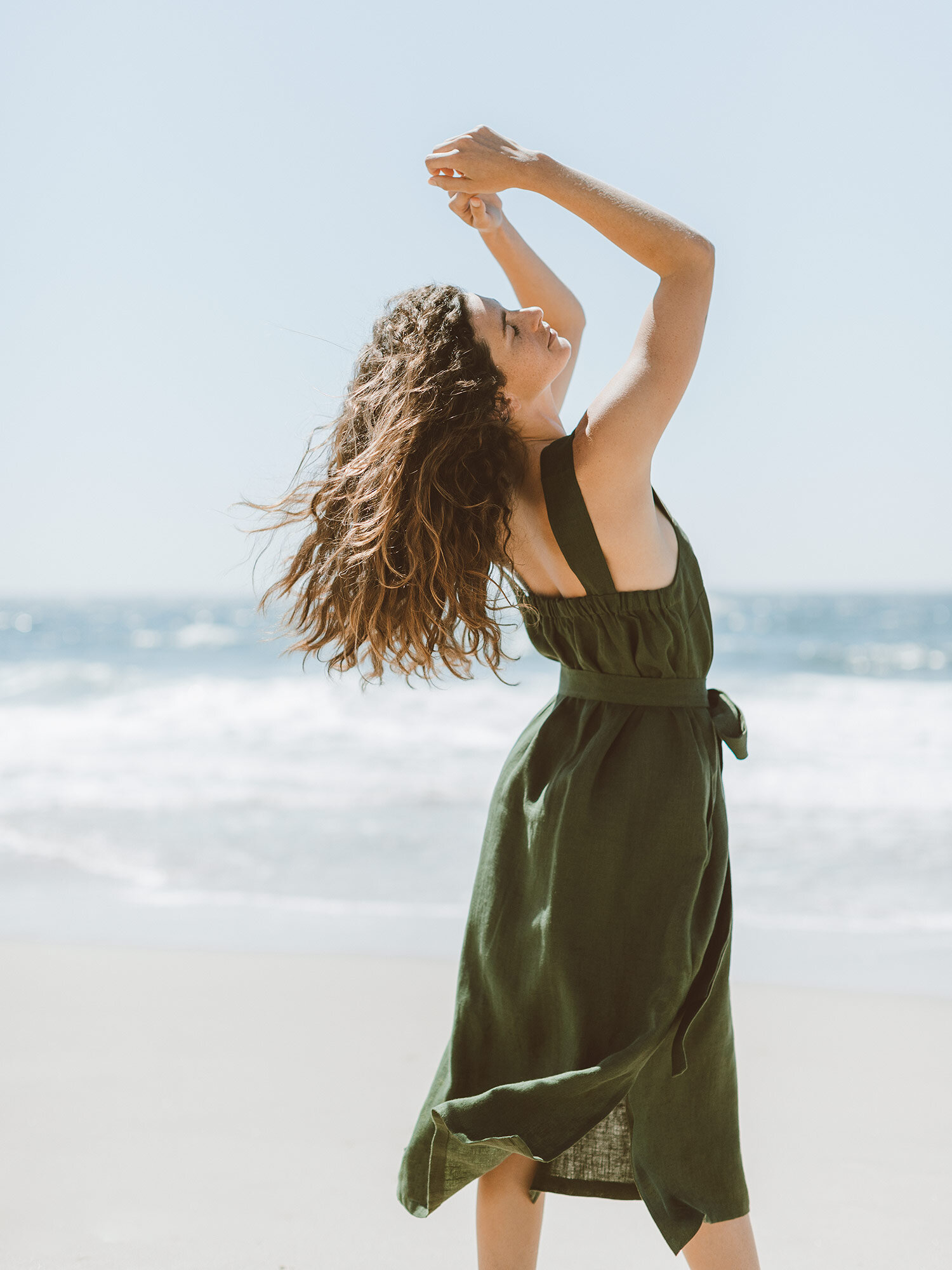 Image 6 of ELLIDY Wide Strap Linen Dress in Forest Green from Love and Confuse