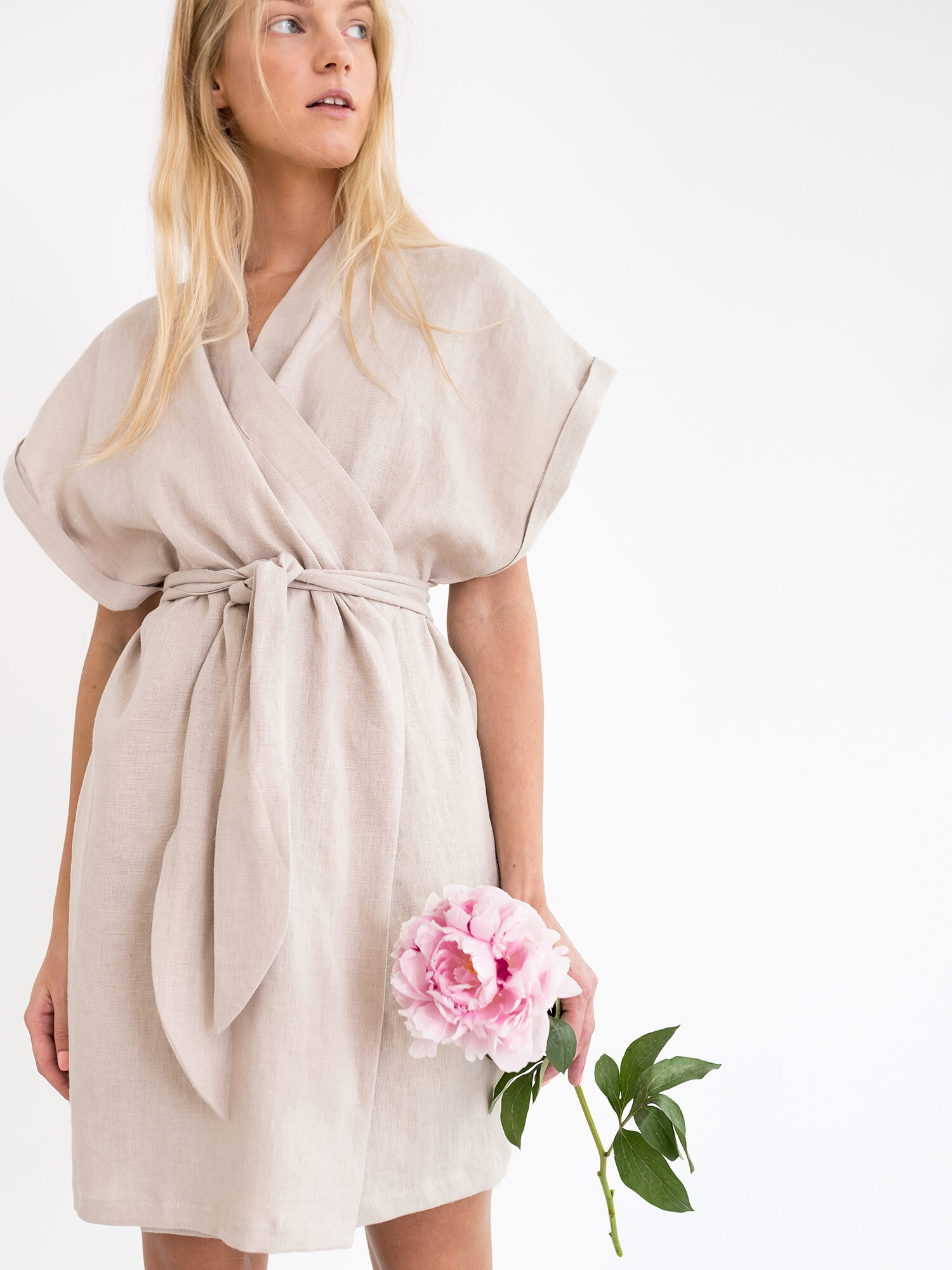 Image 3 of FAITH Linen Wrap Dress in Beige from Love and Confuse