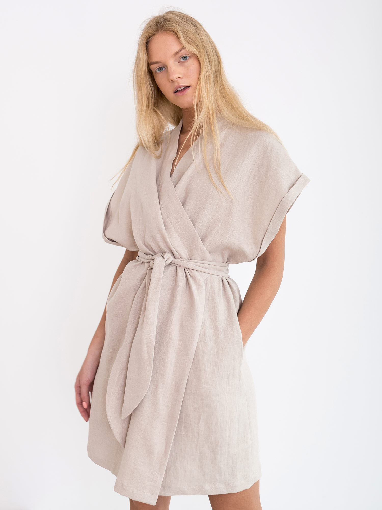 Image 4 of FAITH Linen Wrap Dress in Beige from Love and Confuse