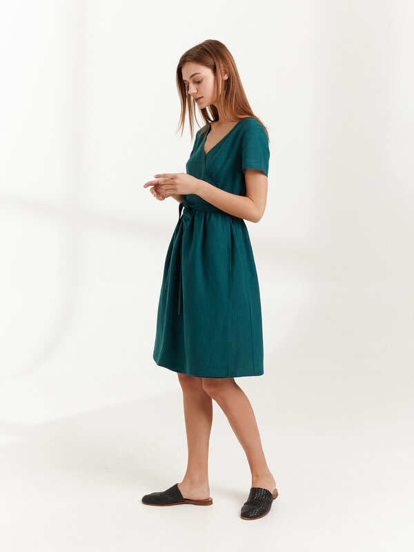 FLORA Leinen Wickelkleid