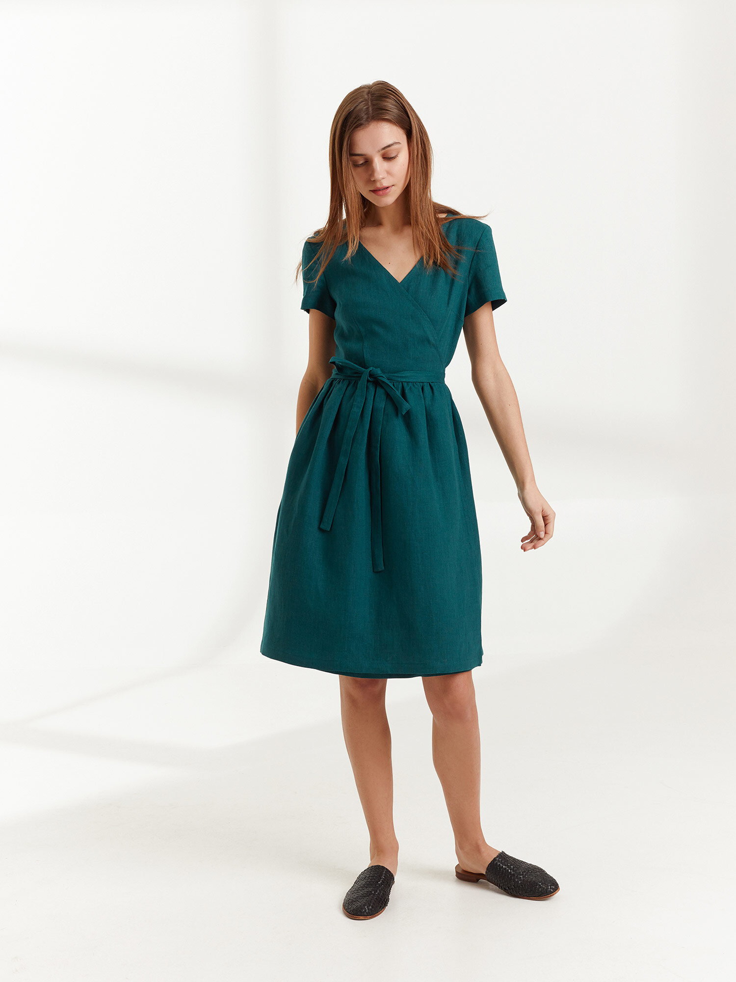 FLORA Linen Wrap Dress