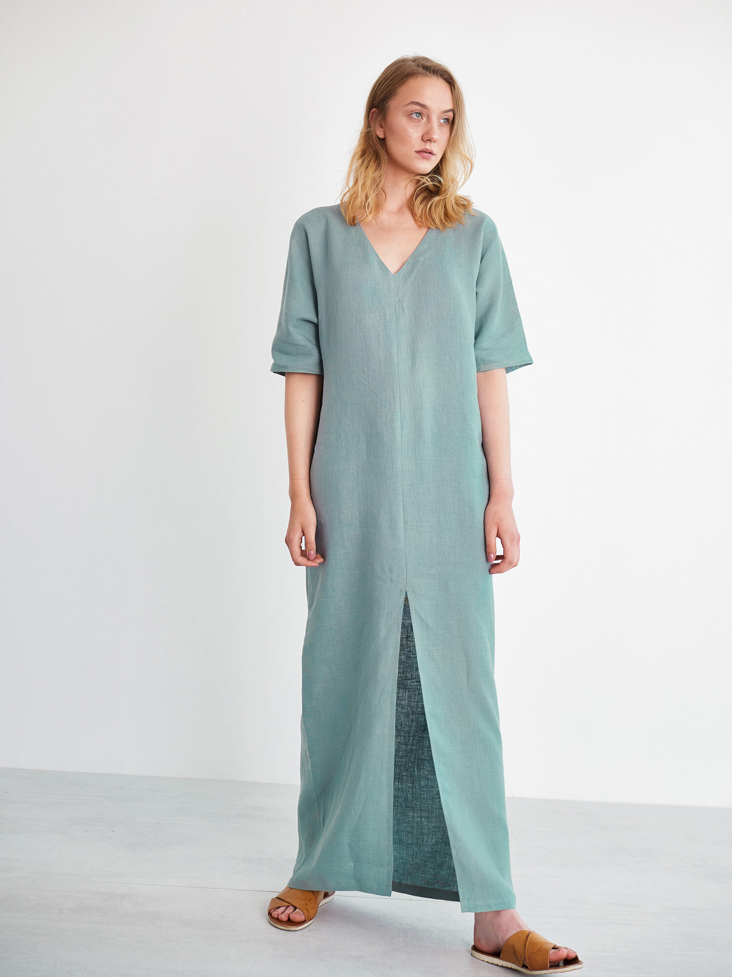 Image 1 of FLORENCE Linen Maxi Dress in Dark Turquoise from Love and Confuse