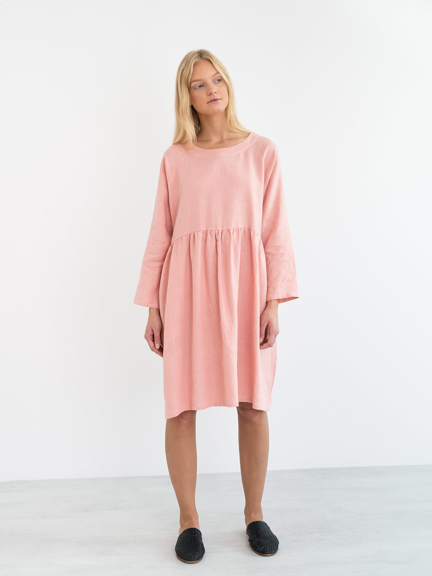 Image 1 of HARLOW Long Sleeve Linen Dress in Pink Spanish from Love and Confuse